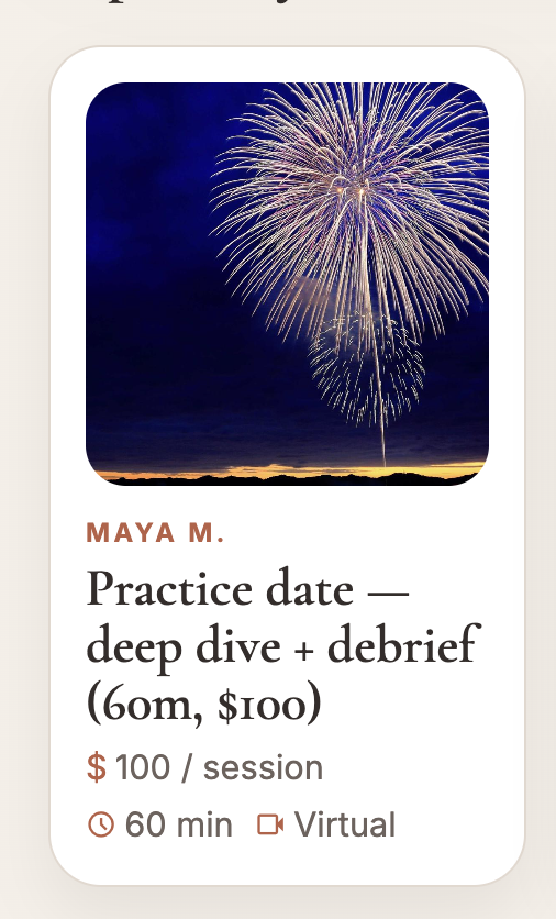 Preview of a Kyndred practice date card